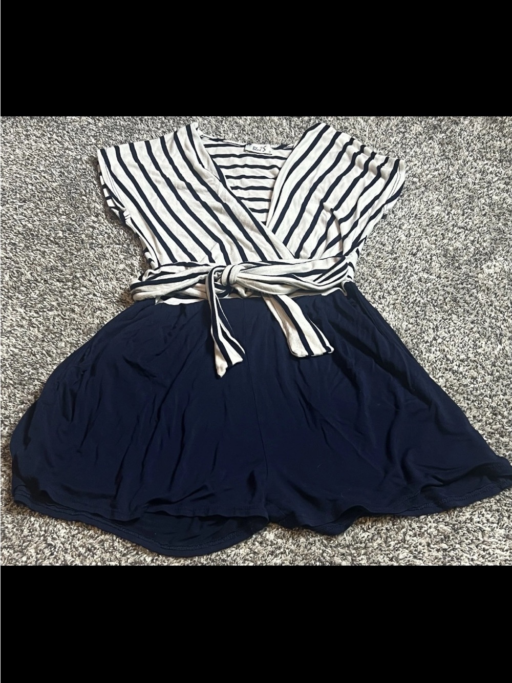 Striped Wrap-Style Casual Dress with Navy Skirt